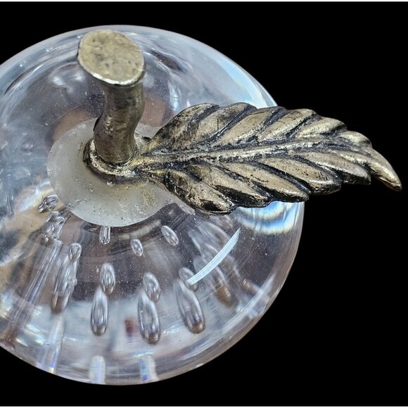Great City Traders Art Glass Apple Paperweight Brass Stem & Leaf w Box - Picture 2 of 7